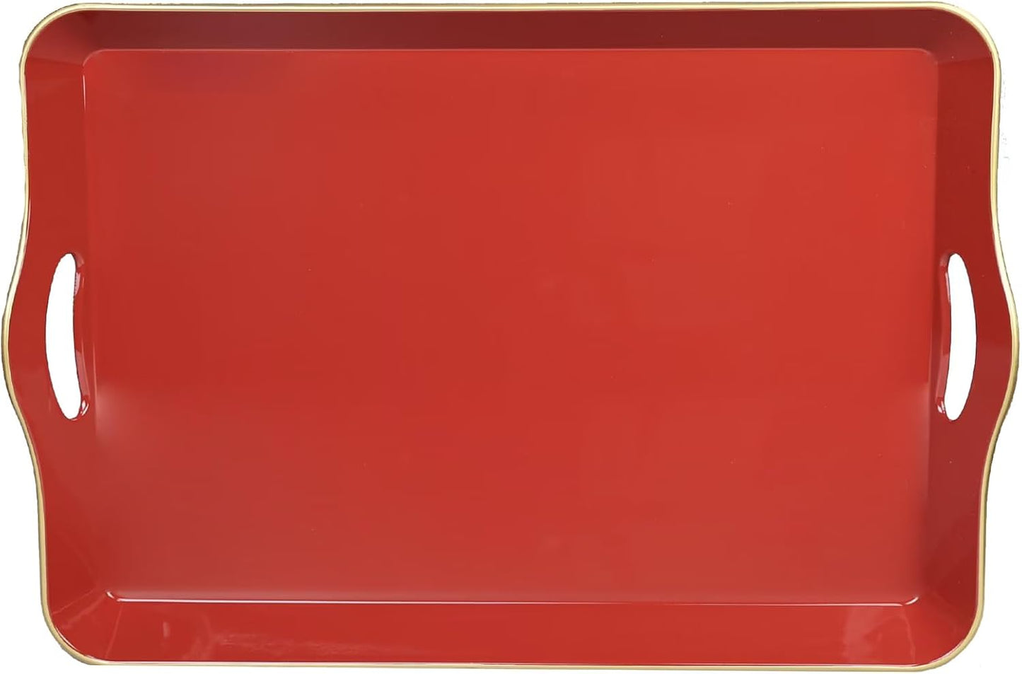 Spsyrine Large Red Decorative Tray, Elegant Plastic Serving Tray with Handles, Coffee Table Tray for Ottoman, Living Room, Home Decor 17.3"*11.8"*2"