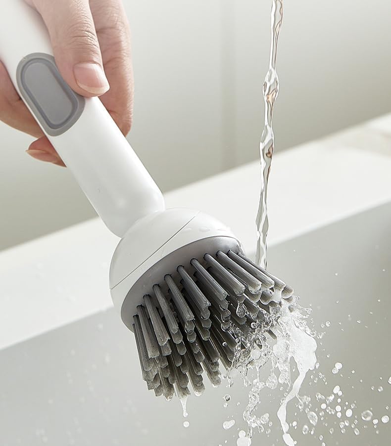 Adjustable Cleaning Brush with Liquid Dispenser, 2025 New Kitchen Dish Scrubber Brushes with Handle, Upgrade 6-Level Adjustable Dish Scrubber for Kitchen Cleaning Everyday Use (Grey)