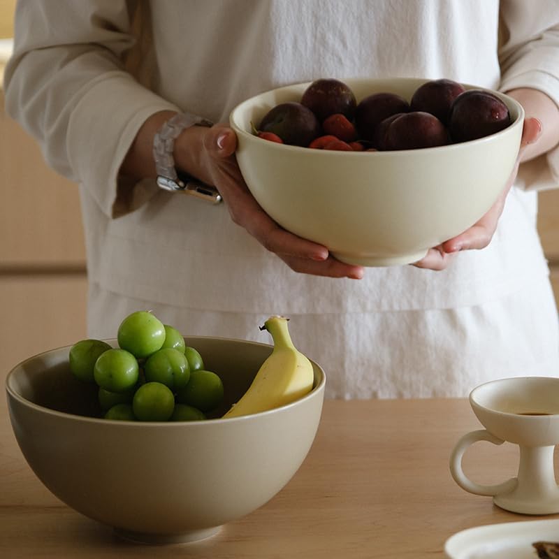 WENSHUO Serving Bowls, Modern Farmhouse Salad Bowls, Ceramic Fruit Bowls, 7.5" Set of 2 (Matte Crème)