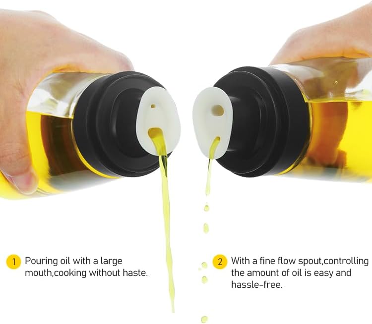 Glass Olive Oil and Vinegar Dispenser Bottles Set for Kitchen Cooking with Silicone Dual Pouring Spout, Soy Sauce Dispenser with Dust-proof Lid - Set of 2 (White, 8 oz)