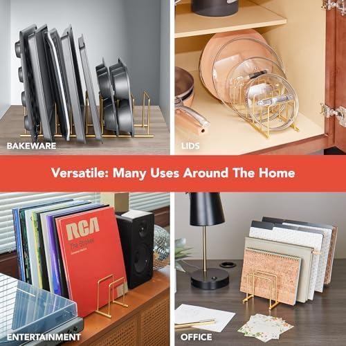 Spectrum Euro Cutting Board Holder Stand for Countertop or Inside Kitchen Cabinet Organization Industrial Gray, 8 Slot Cutting Board Drying Rack or Cabinet Plate Bakeware Storage Organizer