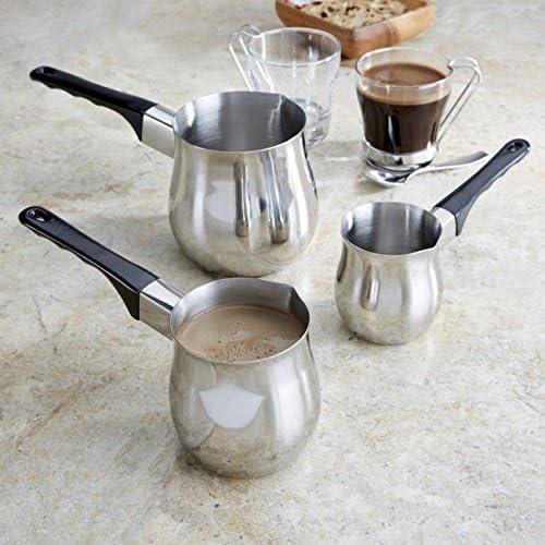 Imperial Home Turkish Coffee Pot Warmer Set, Stainless Steel Tea Pot, Espresso Warmer for Stovetop, Milk Frother, Butter Maker, Mini Melting Pot, Coffee Decanter & Carafe, 3 Pot Set