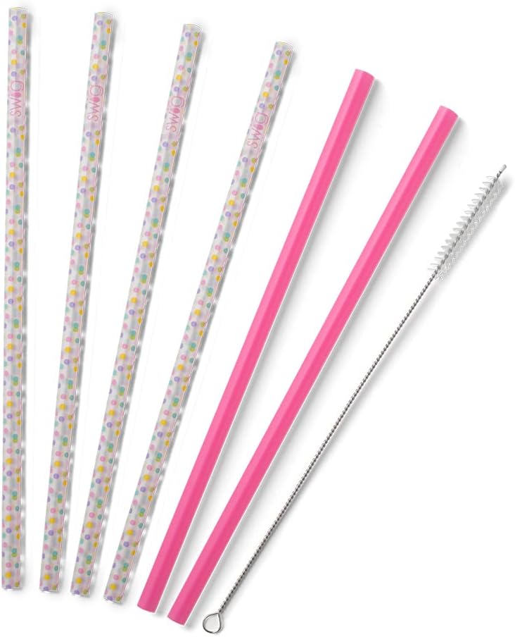 Swig Life Reusable Straws Confetti + Pink Tall Straw Set & Cleaning Brush, Each Straw is 10.25 inch Long (Fits Swig Life 20oz Tumblers, 22oz, and 32oz Tumblers)