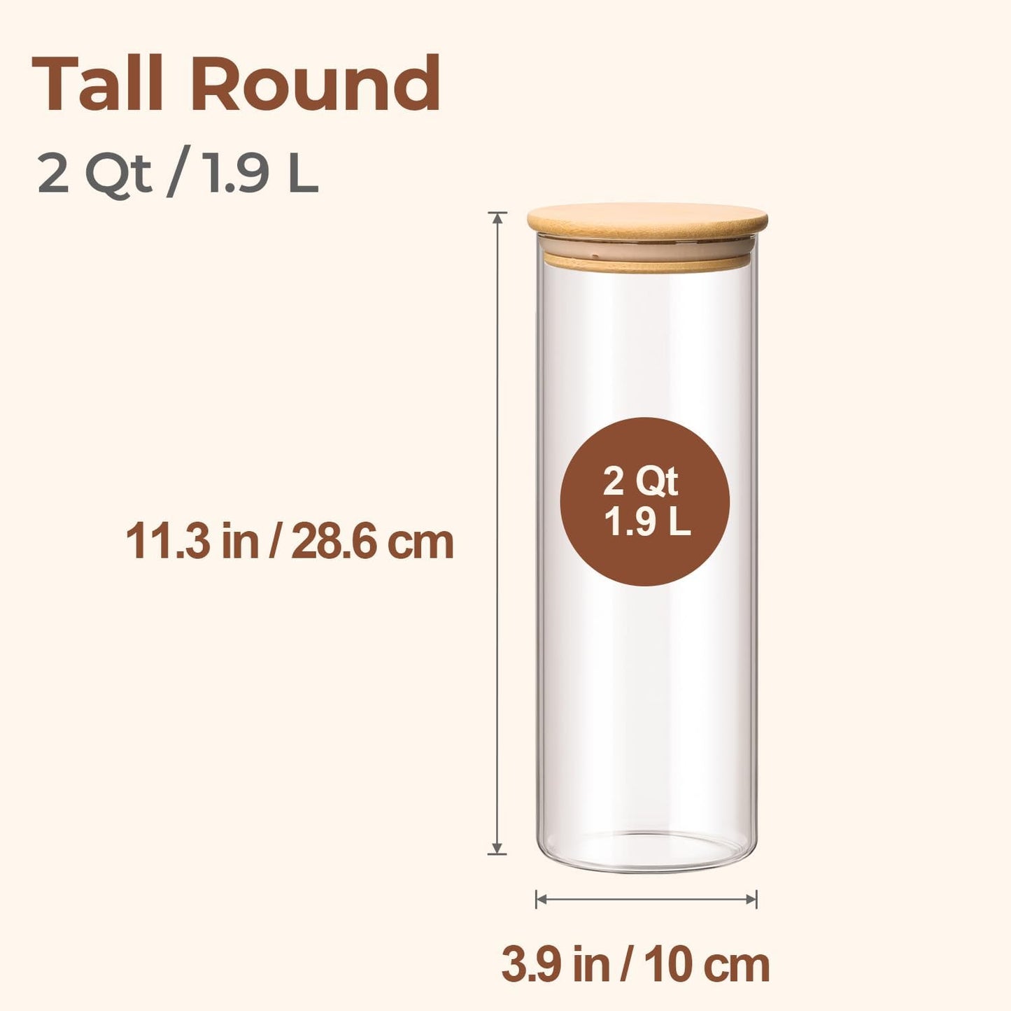 ComSaf Glass Spaghetti Pasta Storage Container with Lids 2 Qt Set of 3, Tall Clear Airtight Food Storage Jar with Wood Cover Kitchen Pantry Storage Container for Noodles Flour Cereal Coffee Beans