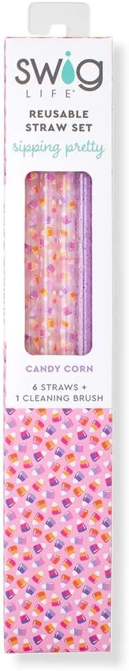 Swig Life Reusable Straws Candy Corn Tall Straw Set & Cleaning Brush, Each Straw is 10.25 inch Long (Fits Swig Life 20oz, 22oz, and 32oz Tumblers)
