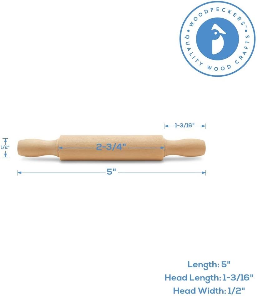 Wooden Mini Rolling Pin, 5 Inches Long, Pack of 25, Great for in The Kitchen, Play-doh, Crafting and Imaginative Play, by Woodpeckers