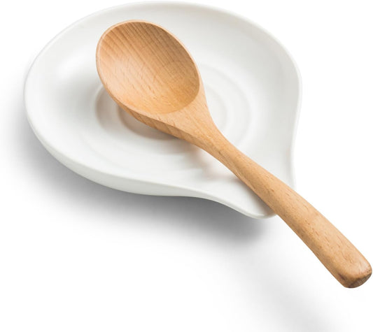 Ceramic Spoon Rest for Kitchen Countertop Porcelain Spoon Holder for Stove Top Large Holder for Spatula, Spoons or Tongs, Framhouse Decor, White