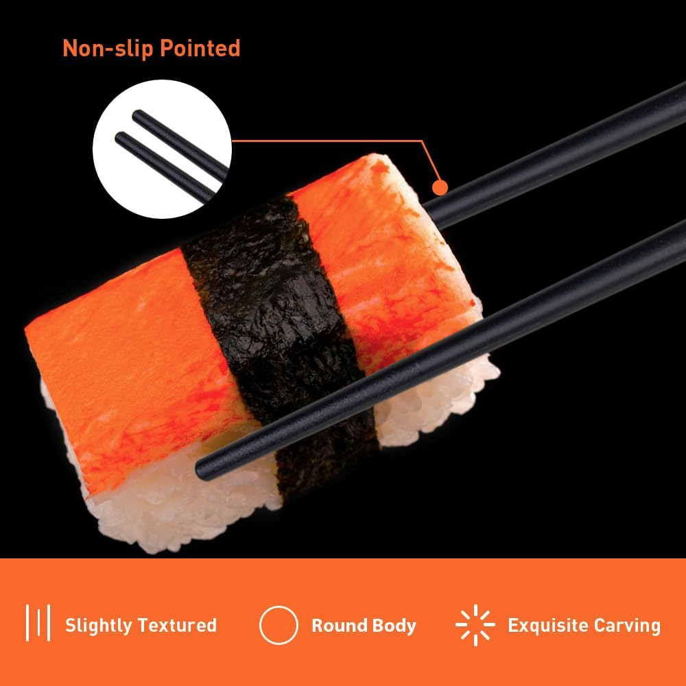 VIWIK 5 Pairs Premium Chopsticks Gold Edged Stainless Steel Pipe Fittings Reusable Chop sticks Dishwasher Safe 9.6 Inch Gift Set