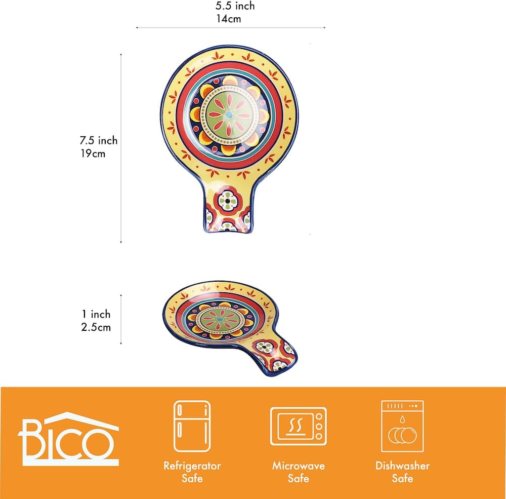 Bico Tunisian Spoon Rest for Stove Top, Ceramic Spoon Holder for Kitchen Counter, Easy to Clean Coffee Spoon Rest Dishwasher Safe, Kitchen Cooking Utensil Rest for Ladles Spatula