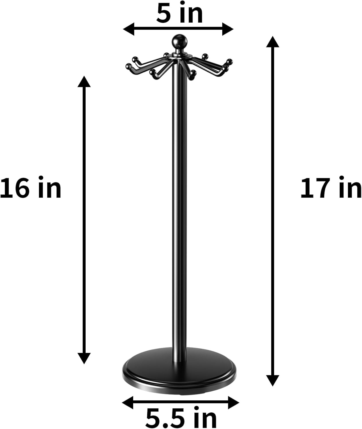 Kitchen Countertop Utensil Holder, Stainless Steel Rotatable Cooking Utensils Holder with 8 Rotating Hooks, Hanging Organizer for Spoon, Spatula, Black