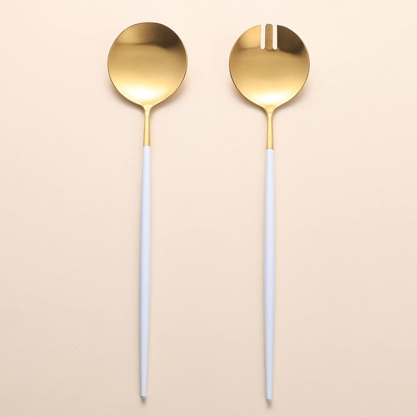 Salad Servers,Spoon and Fork Set 11.41 inch,18/10 Stainless Steel Salad Serving Titanium Plating (White gold)