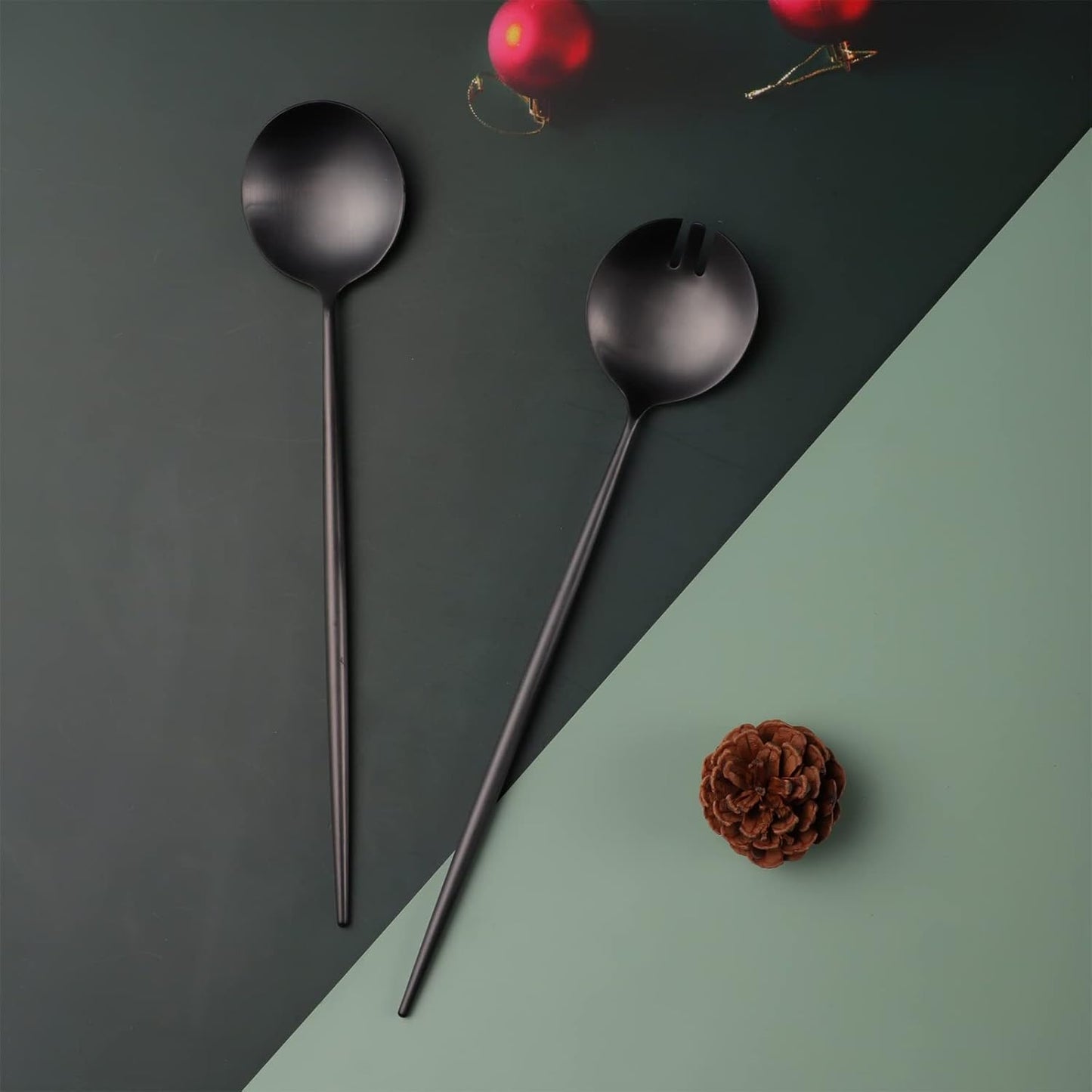 Salad Servers,Spoon and Fork Set 11.41 inch,18/10 Stainless Steel Salad Serving Titanium Plating (Black)