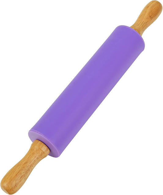 Koogel Rolling Pin for baking, 12 Inch Non-Stick Silicone Handle Rolling Pin for Kids Kitchen Activity