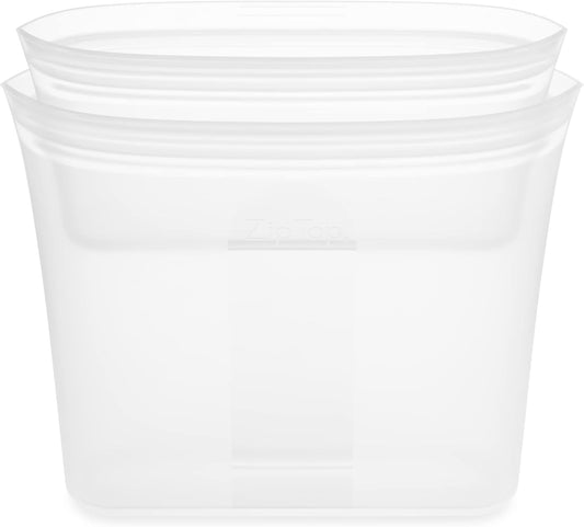 Zip Top Reusable Food Storage Bags | 2 Bag Set [Frost] | Silicone Meal Prep Container | Microwave, Dishwasher and Freezer Safe | Made in the USA