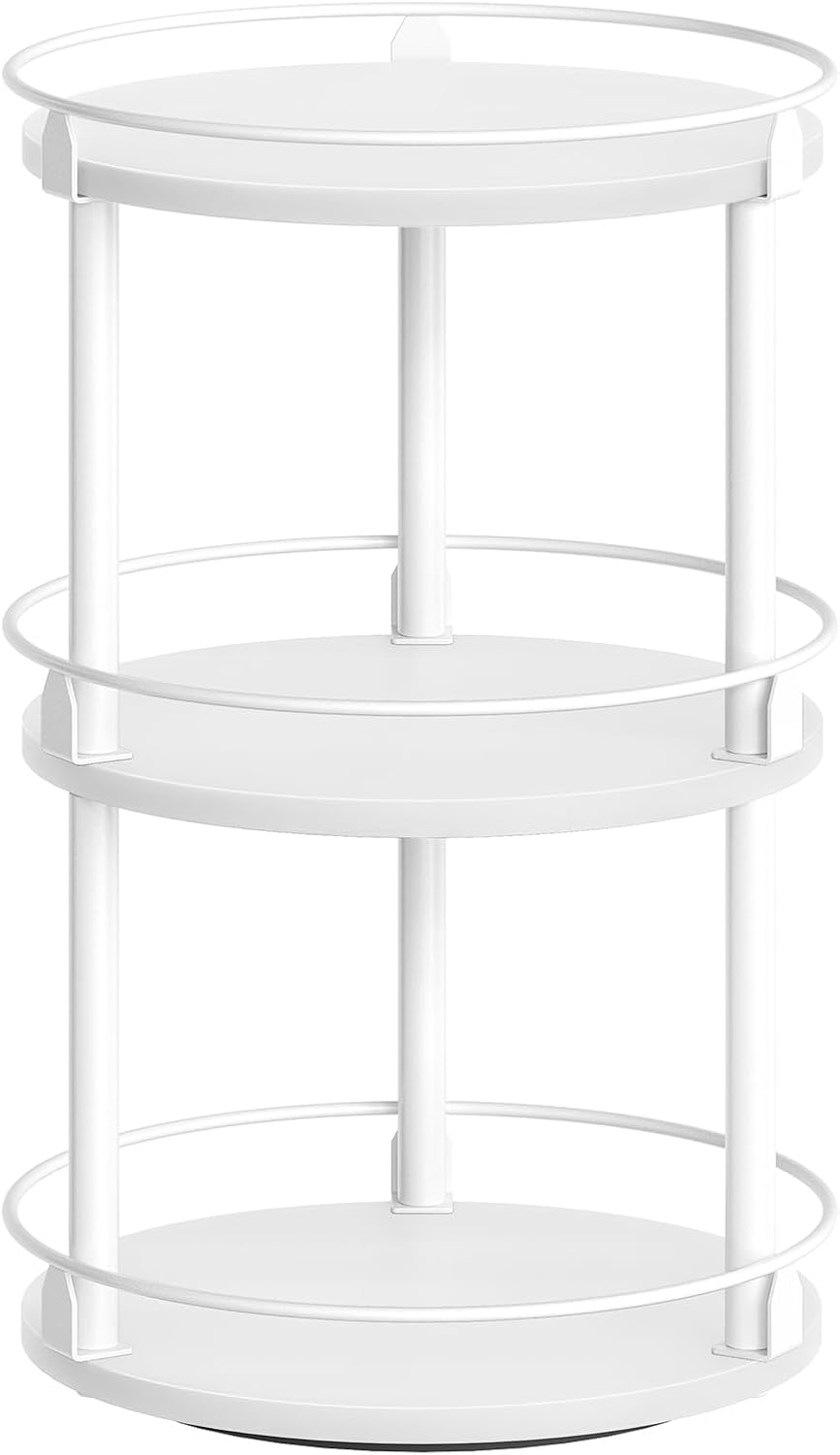 Lazy Susan Organizer, Rotating Spice Rack, 3 Tier Spice Turntable Organizer, Industrial Turntable Spice Holder, for Kitchen Countertop and Cabinet, Compact and Versatile, White SR23WW