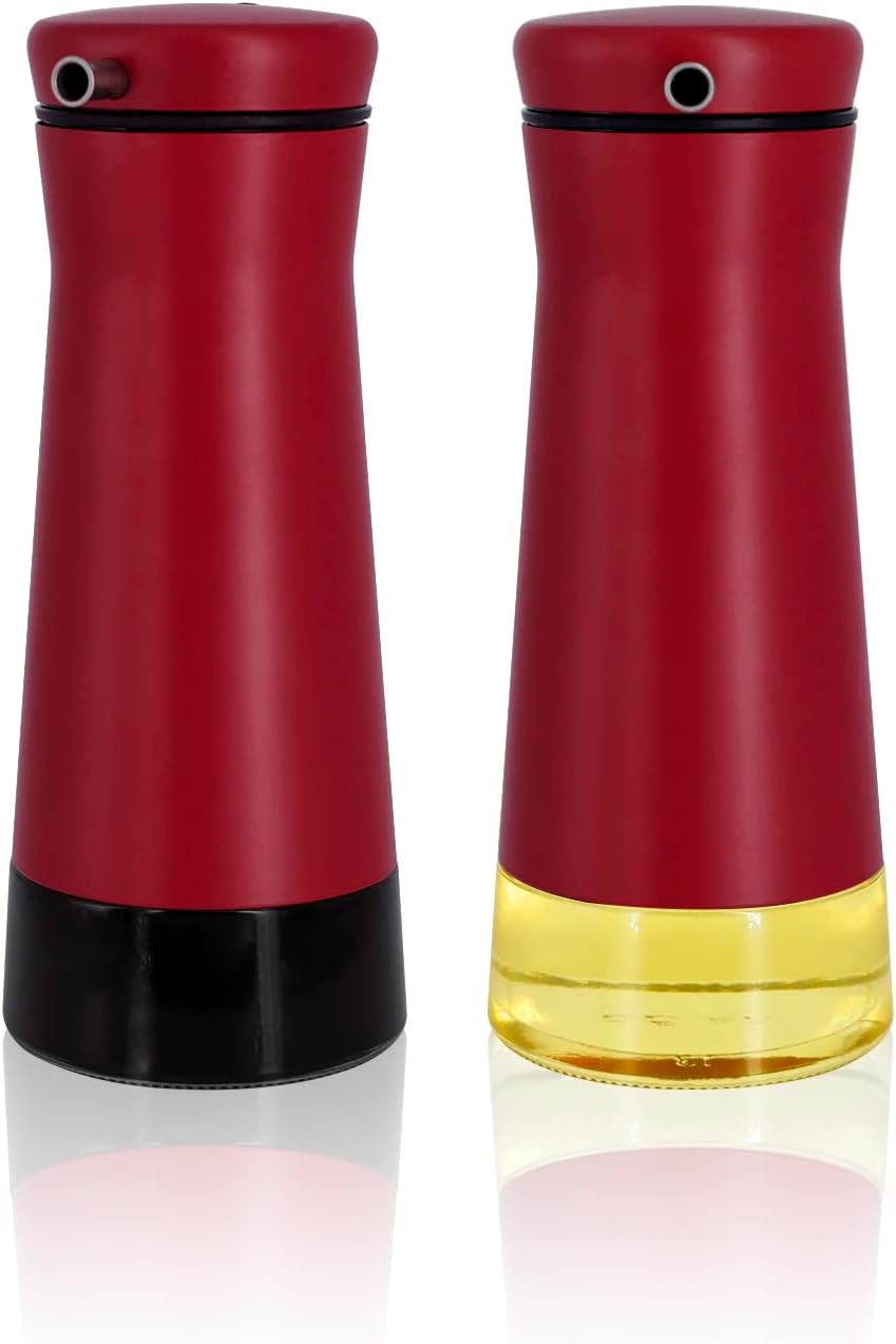 Aelga Red Oil And Vinegar Dispenser Set - 2 Pack Oil Dispenser Bottle for Kitchen with No-Drip- Red Kitchen Decor and Accessories for Home Restaurants Weddings