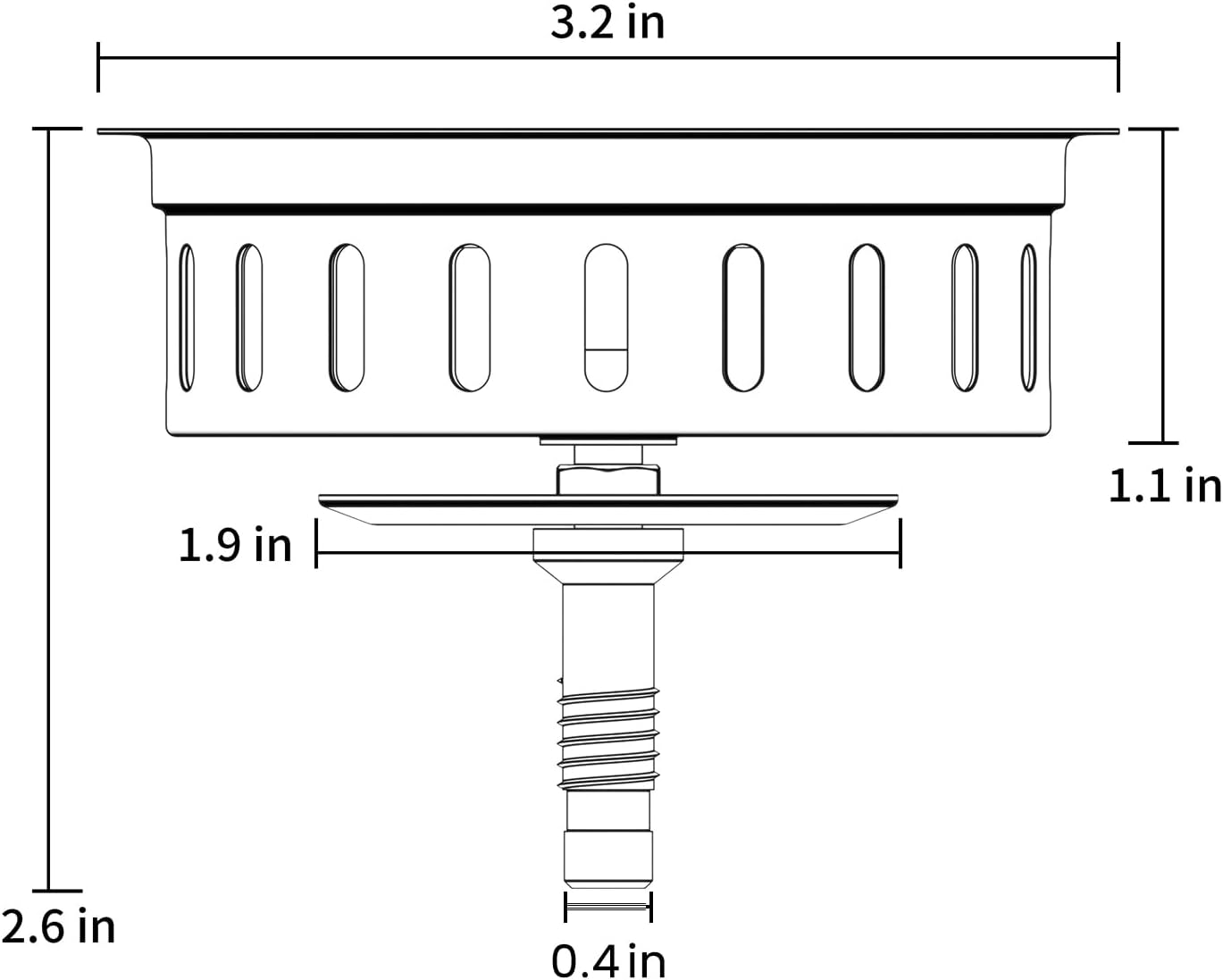 KONE Kitchen Sink Stopper Strainer Replacement for KONE 9171 Standard 3-1/2 Inch Spin and Seal Drains with Threaded Stopper Function, Stainless Steel Black Twist Lock Basket Strainer Replacement