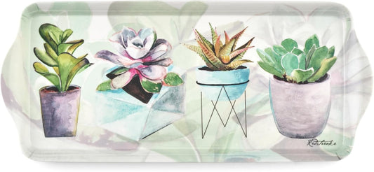 Pimpernel Succulents Rectangular Snack Tray with Handles - 15.1" x 6.5" Melamine Botanical Platter for Coffee, Breakfast, or Sweets - Dishwasher-Safe Decorative Kitchen Server
