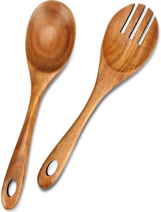 Wooden Salad Tongs Mixing Spoon Wood Salad Servers Serving Utensils 10" Salad Fork and Spoon Kitchen Salad Serving Spoons