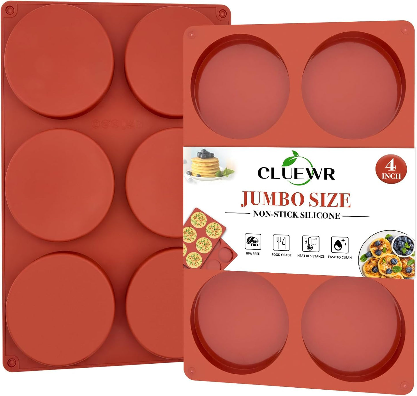 2 Pack Silicone Egg Mold for Breakfast Sandwiches, 4 Inch Non-Stick Jumbo Muffin Top Pan Round Baking Mold for English Egg Muffin, Hamburger Bun, Whoopie Pie