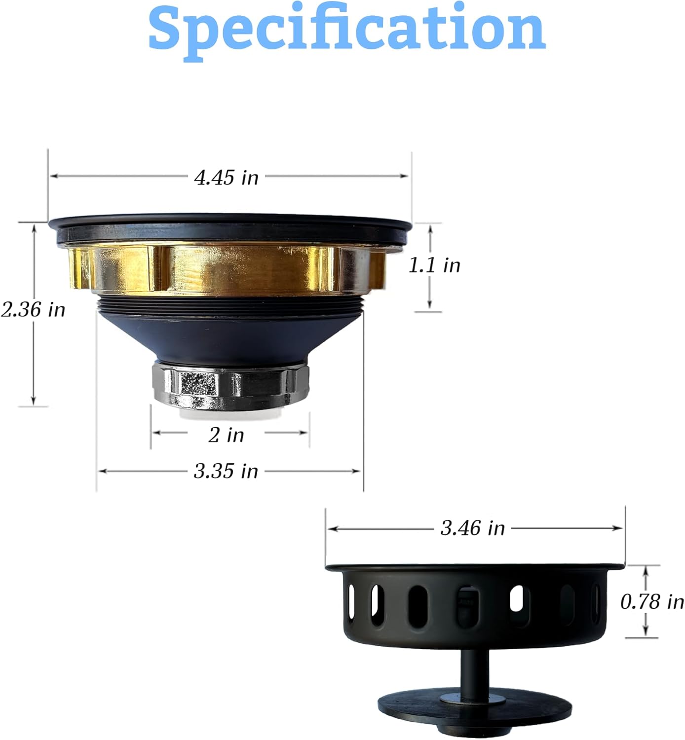 Metal World BS10101MB Post Style Sink Strainer, 3-1/2" Metal Kitchen Strainer, Cast Brass Body Basket Strainer, Strainer with Stainless Steel Basket, Matte Black Finish 1 Pack