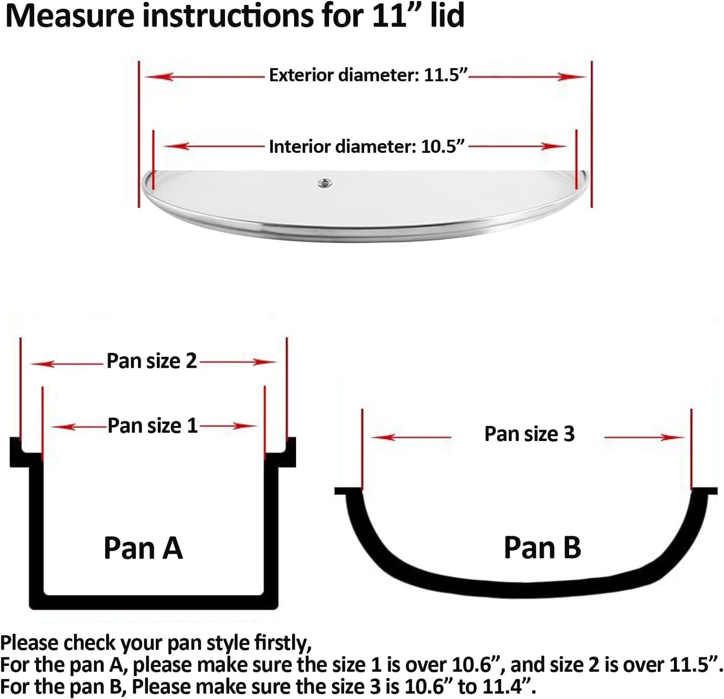11 inch Tempered Glass Lid for Pots, Frying Pans and Skillets, Silicone-Edged Rim Replacement Cover with Silicone Knob Handle, Dishwasher Safe