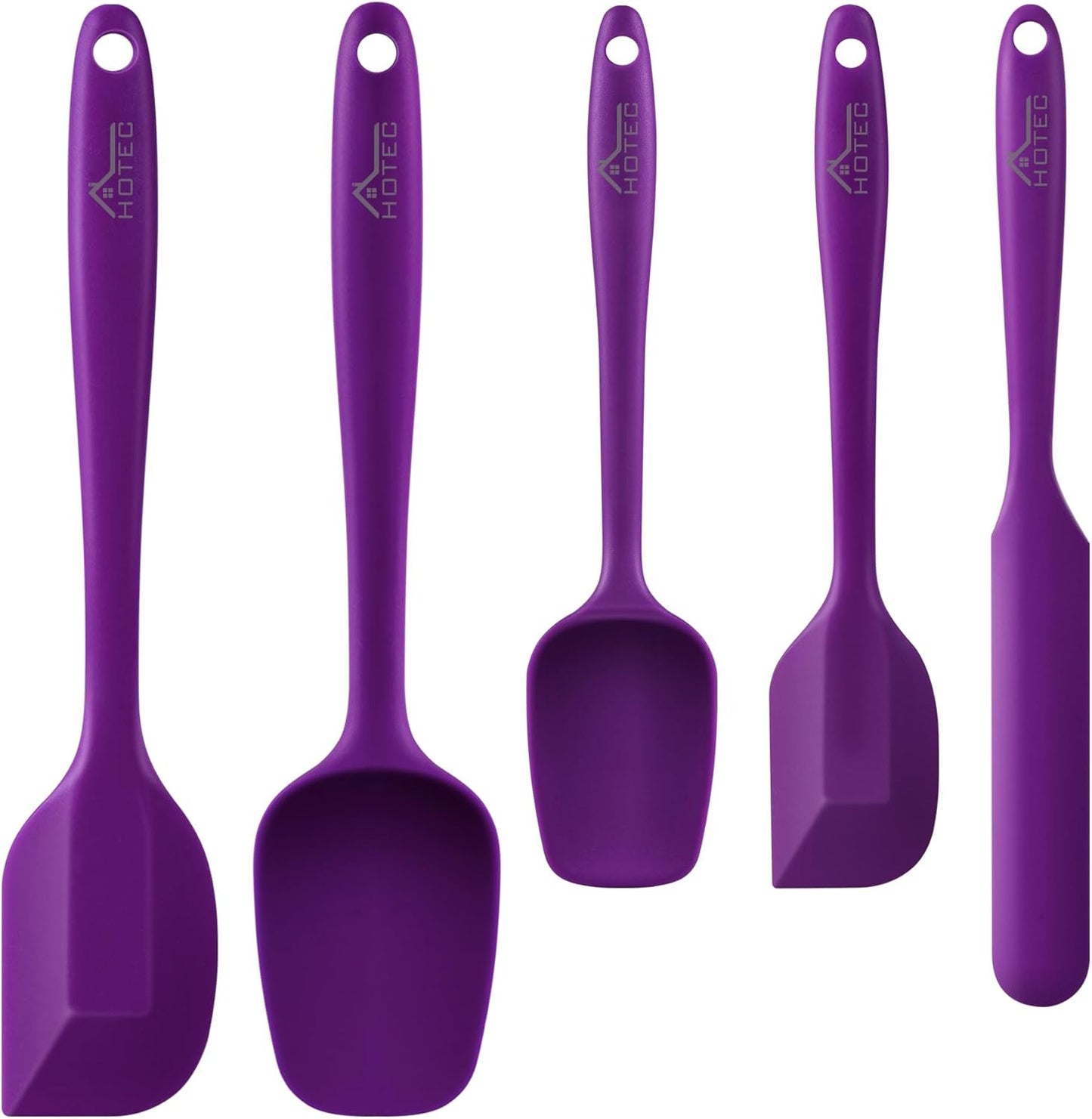 HOTEC 600℉ Heat Resistant BPA-Free Silicone Rubber Spatula Set for Baking, Cooking, and Mixing Non Stick Dishwasher Safe, Purple Set of 5