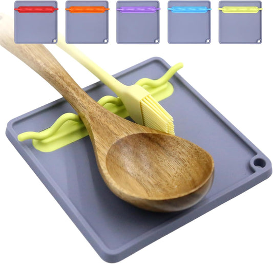 Silicone Spoon Rest for Stove Top, Heat-Resistant & BPA-Free, Non-Slip Kitchen Spoon Holder for Stove, Gray + Yellow Plum
