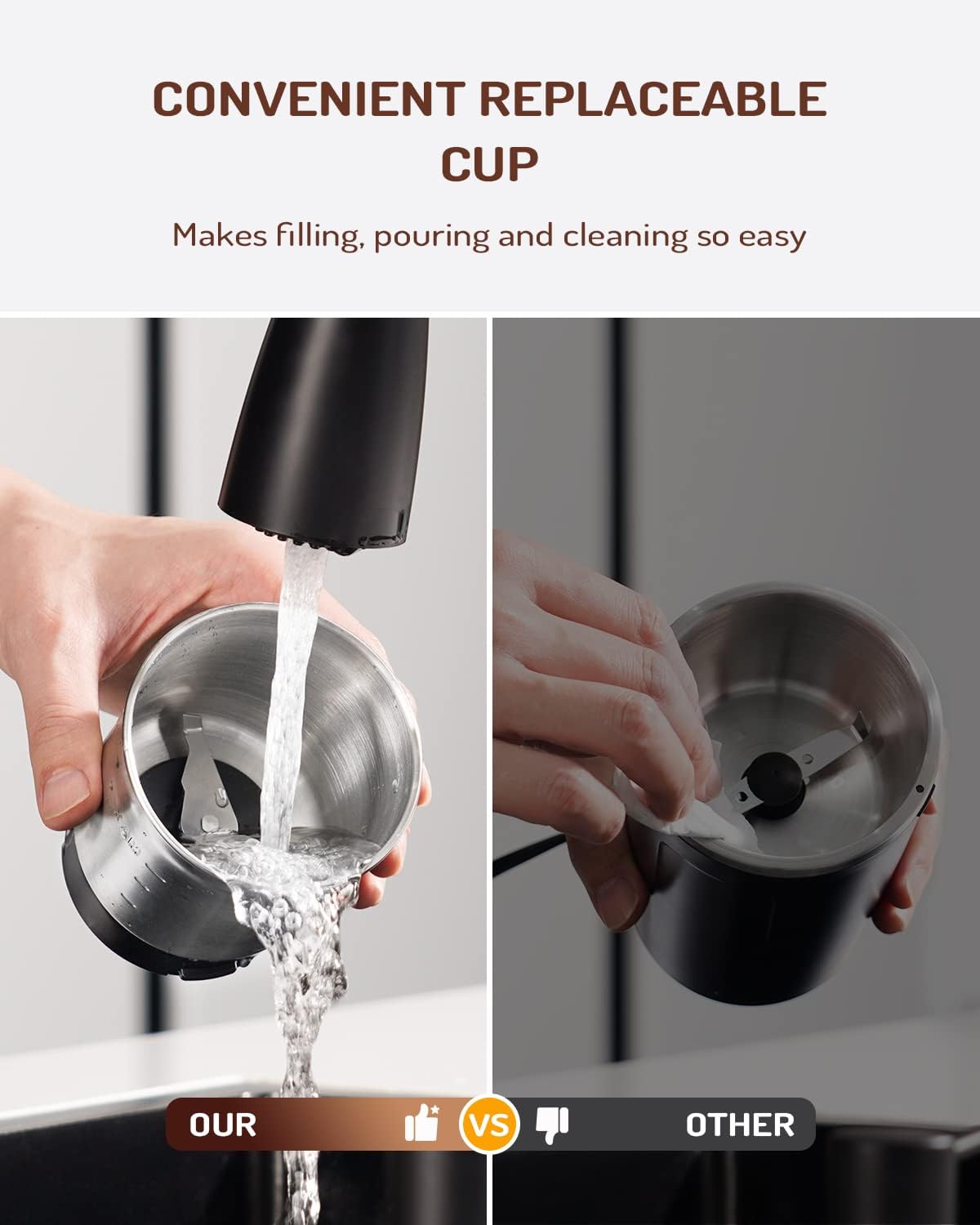 SHARDOR Electric Super Silent Blade Coffee Grinder, Timed Grind Control Rotary Knob, Adjustable Coarse to Fine for Coffee Beans, Spices & Herbs, with 1 Removable Stainless Steel Bowl, Cream