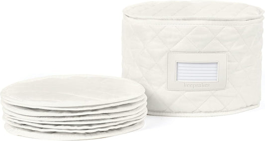 Covermates Keepsakes - Dish Storage - Padded Protection - ID Window - Stain Resistant - Machine Washable - China Storage, Cream