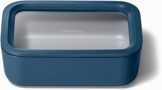 Caraway Glass Food Storage - 6.6 Cup Glass Container - Ceramic Coated Food Container - Non Toxic, Non Stick Lunch Box Container with Lids - Dishwasher, Oven, & Microwave Safe - Navy