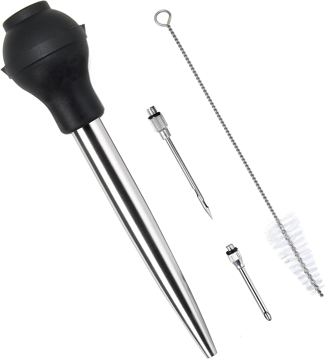 Best Utensils Stainless Steel Turkey Baster Commercial Grade Quality Silicone Bulb Including 2 Marinade Injector Needles And Brush For Easy Clean Up