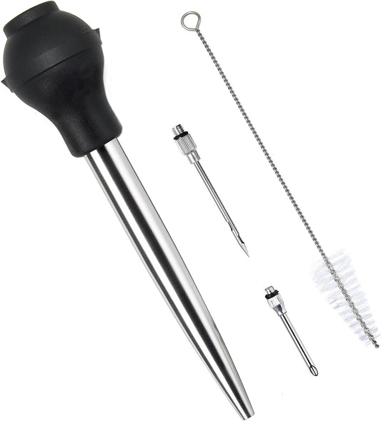 Best Utensils Stainless Steel Turkey Baster Commercial Grade Quality Silicone Bulb Including 2 Marinade Injector Needles And Brush For Easy Clean Up