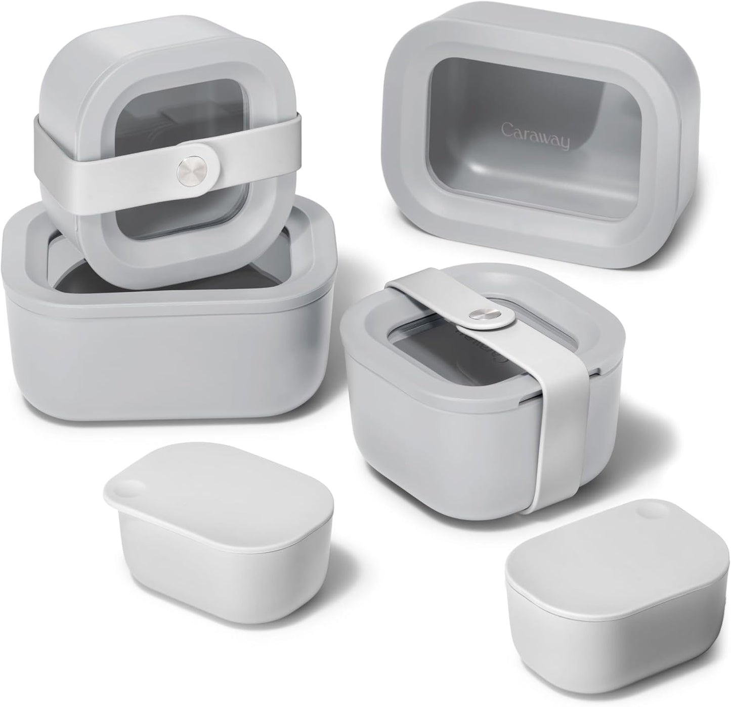 Caraway Mini Food Storage 11pc Set - Glass Storage Containers for Food - Non-Toxic Ceramic-Coated Glass - Air Release Technology - Compact & Stackable Design - Gray