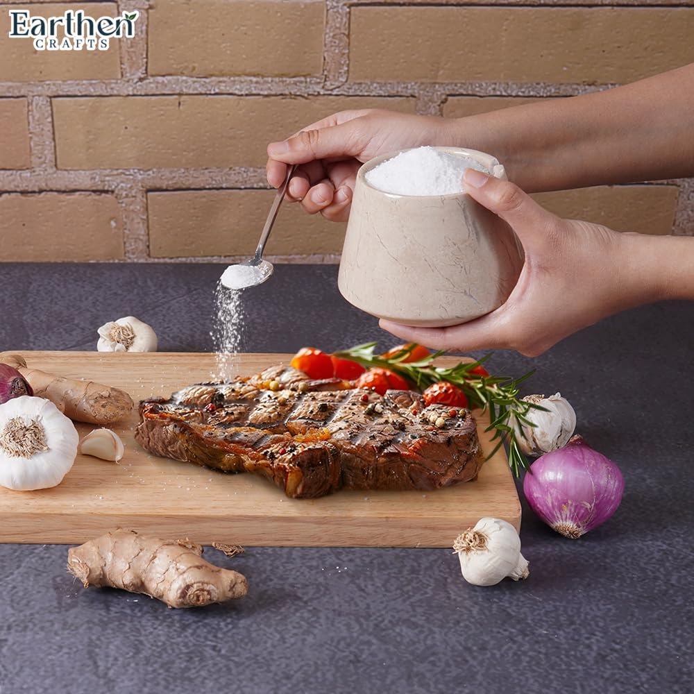 Marble Salt Cellar 4" Inches Salt Jar, Verona Natural Stone Spice and Flaky Salt Holder with Lid For Kitchen Storage, Decorative Brown Sugar Keeper