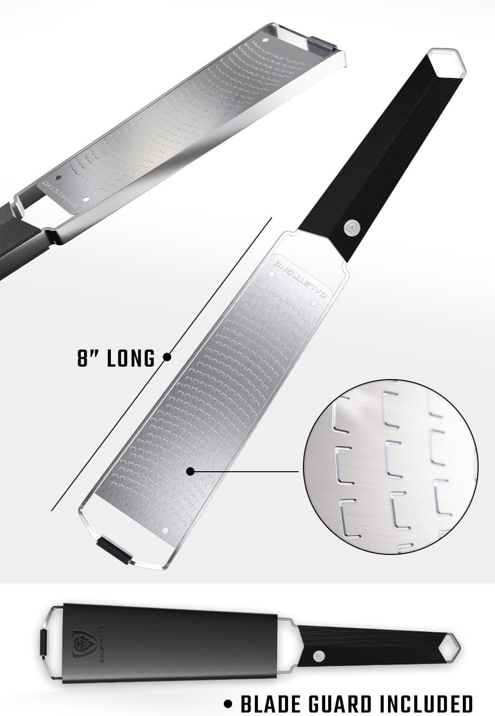 Dalstrong Professional Narrow Grater - Zester - #304 Stainless Steel Blade - G10 Handle Kitchen Shredder - w/Blade Cover - Citrus, Hard Spices, Chocolate, Garlic, Ginger - NSF Certified