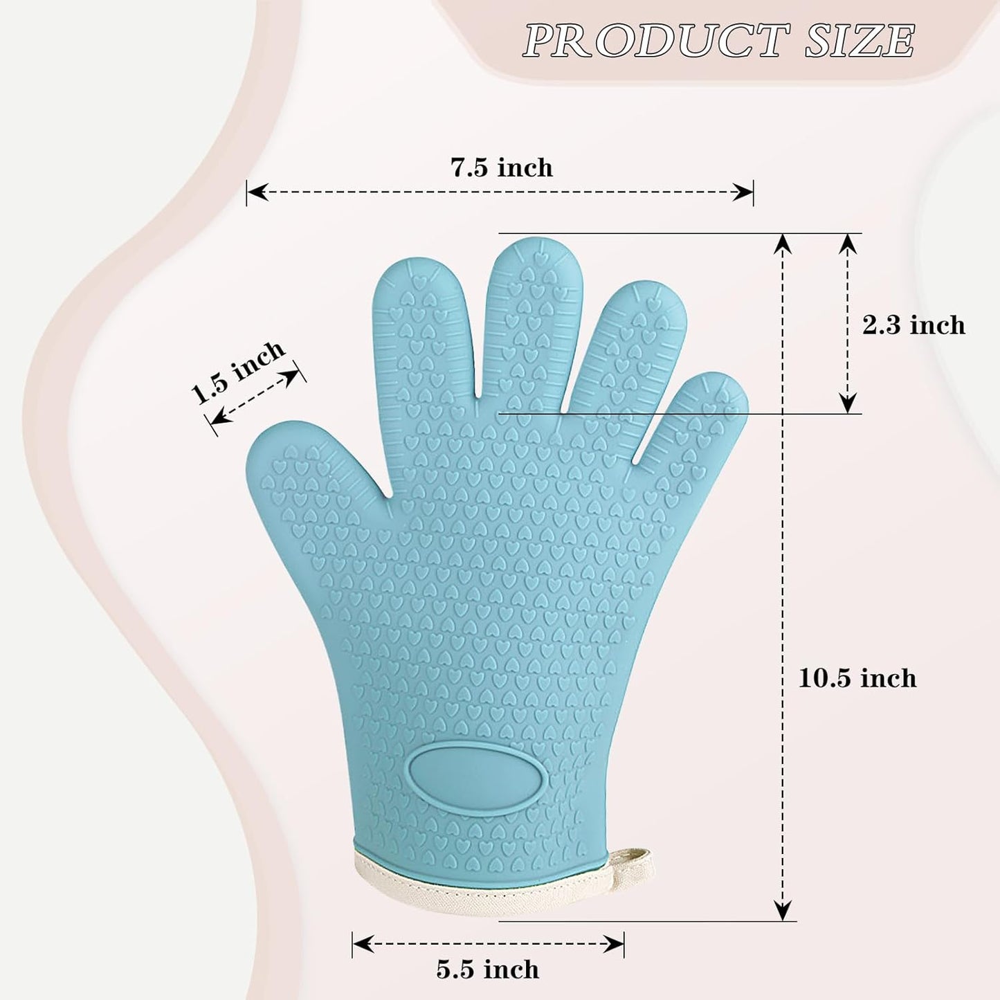 Oven Mitts with Fingers, Heat Resistant 500°F, Waterproof & Non-Slip Kitchen Gloves for Baking, Grilling, Cooking - 5-Finger Design with Soft Lining, Hanging Hook,Pale Blue