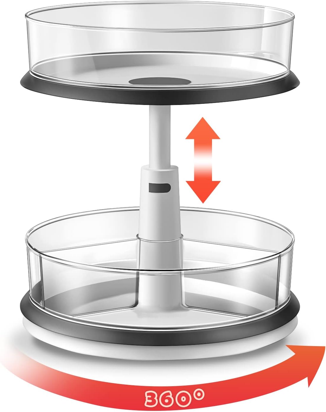 2 Tier Lazy Susan Organizer Clear Turntable for Cabinet Bathroom Countertop and Pantry with Large Spice Rack (11 Inch, White)