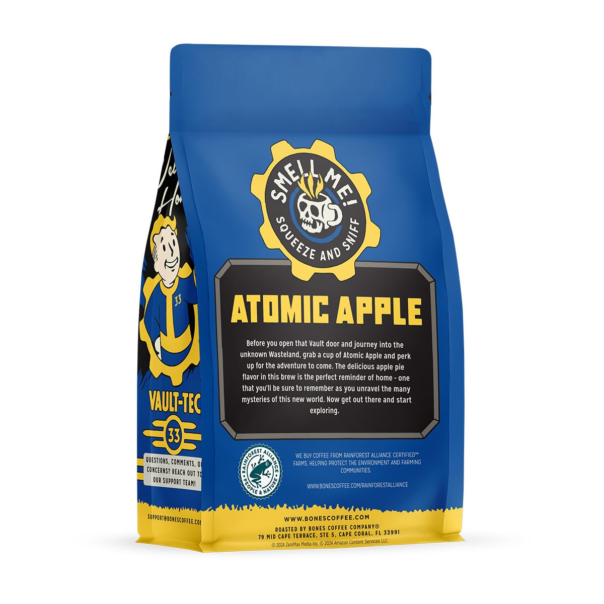 Bones Coffee Company Fallout Atomic Apple, Apple Pie Flavored Coffee, Medium Roast Low Acid Arabica Beans Compatible with Auto drip and French Press Coffee Maker, 12 Oz Whole Bean