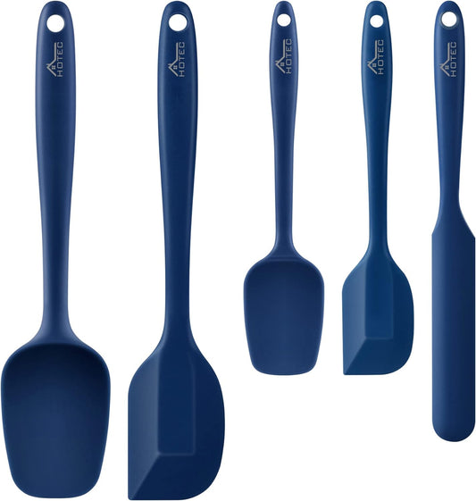 HOTEC 600℉ Heat Resistant BPA-Free Silicone Rubber Spatula Set, Kitchen Cooking Spatulas, Baking, Mixing, for Non Stick Cookware, Dishwasher Safe, Classic Blue Set of 5