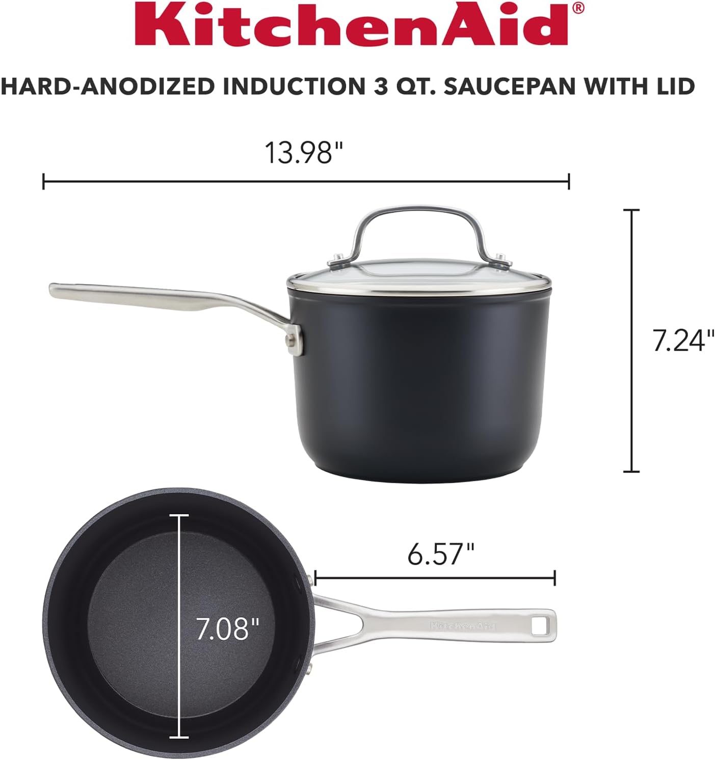 KitchenAid Hard Anodized Induction Nonstick Sauce Pan/Saucepan with Lid, 3 Quart, Matte Black