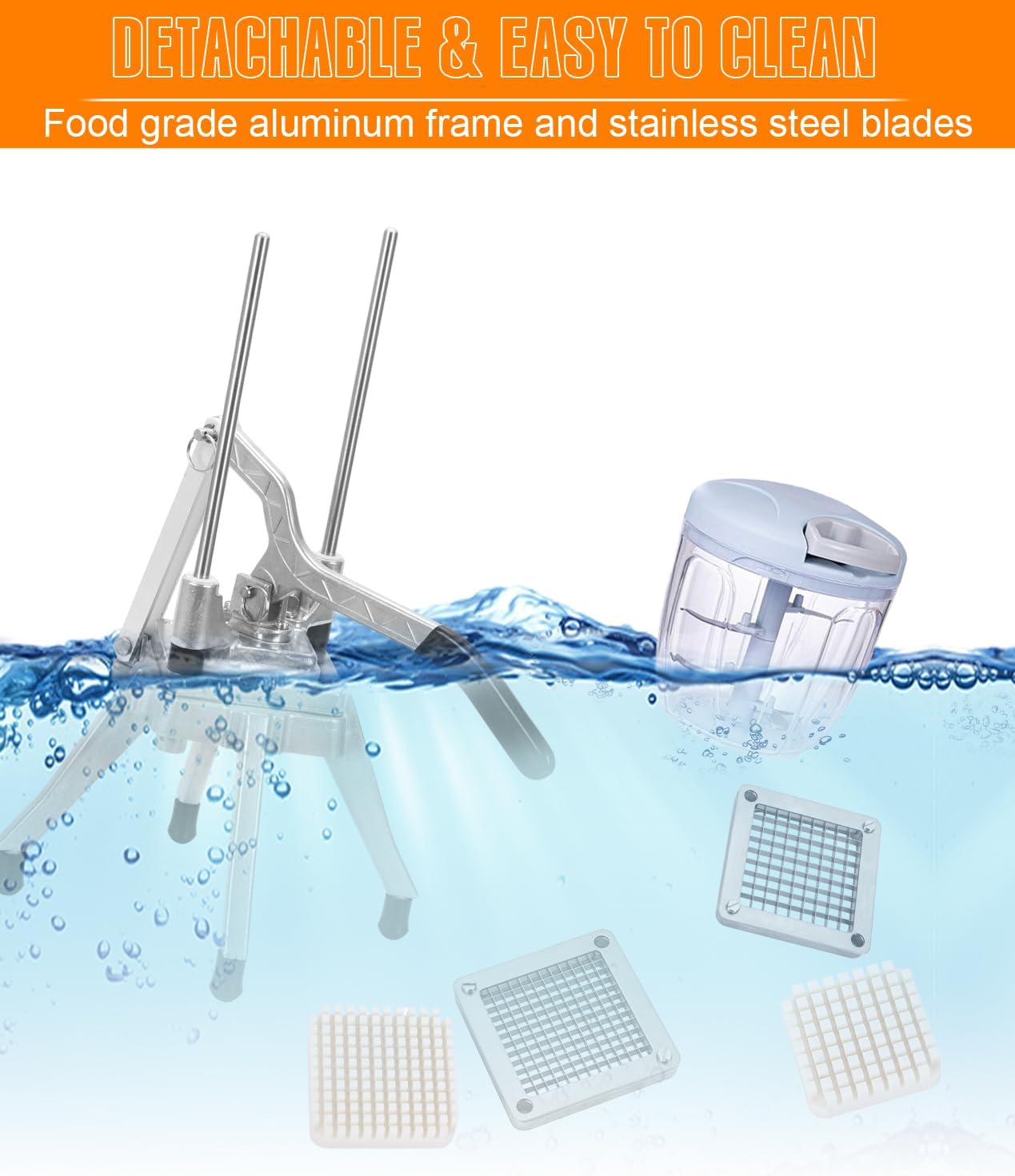 Commercial Vegetable Fruit Chopper 1/4″&3/8″ Blade Heavy Duty Professional Food Dicer Kattex French Fry Cutter Onion Slicer Stainless Steel For Tomato Peppers Potato Mushroom, Silver