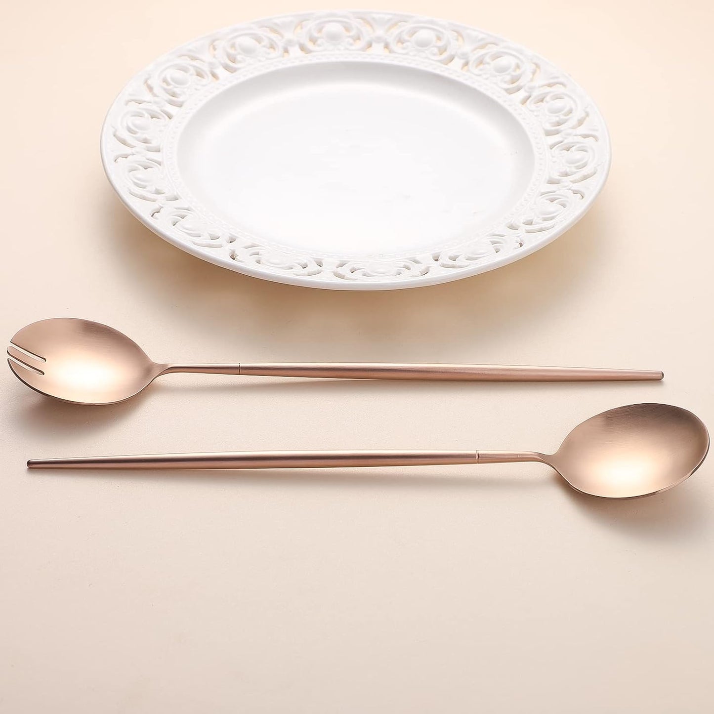Salad Servers,Spoon and Fork Set 11.41 inch,18/10 Stainless Steel Salad Serving Titanium Plating (Rose gold)