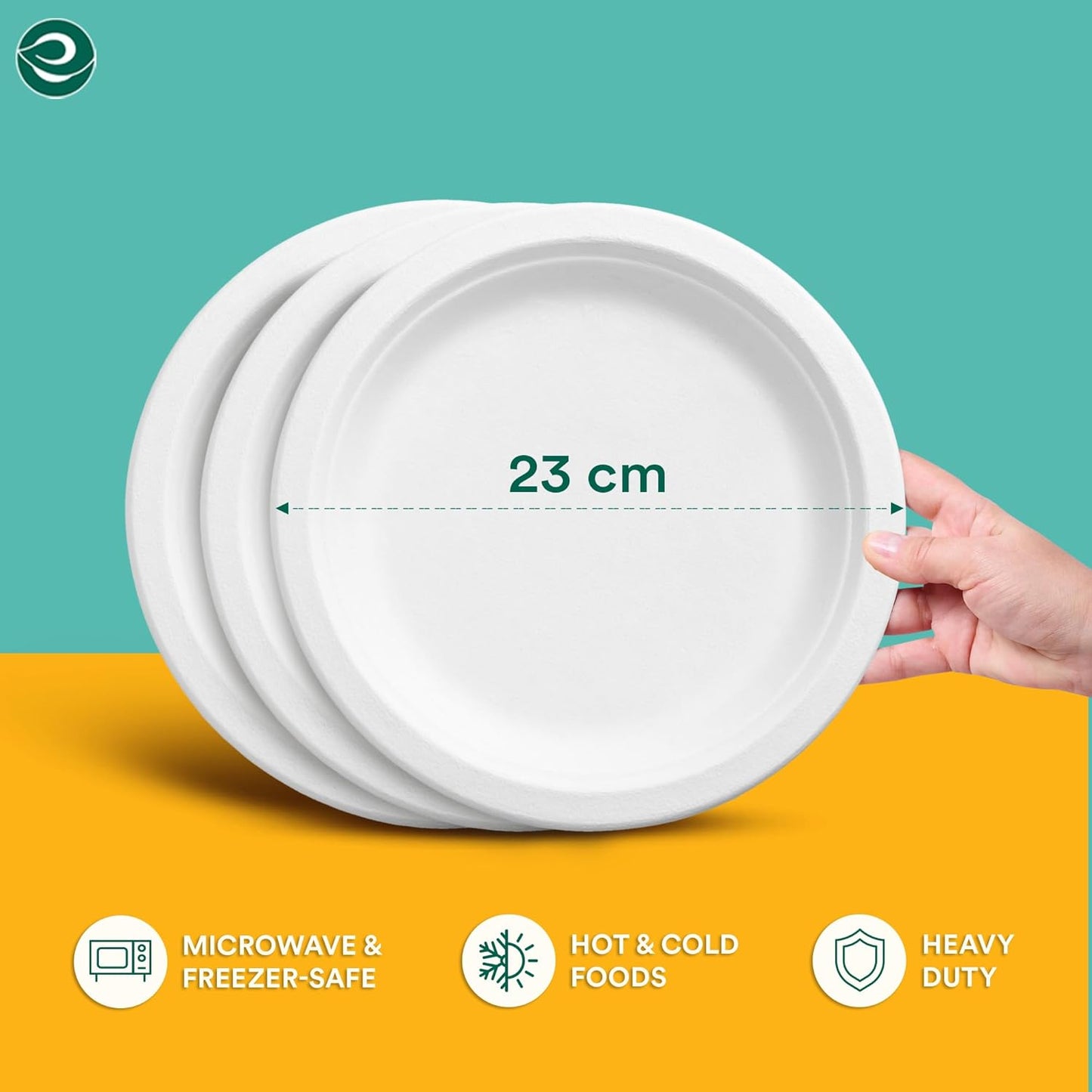 ECO SOUL Pearl White 9 Inch 400 [4x100 Pc] Paper Plates | 100% Compostable Disposable Bagasse I Heavy Duty Eco-Friendly Dinner Plates I Biodegradable Sugarcane Eco | Microwavable