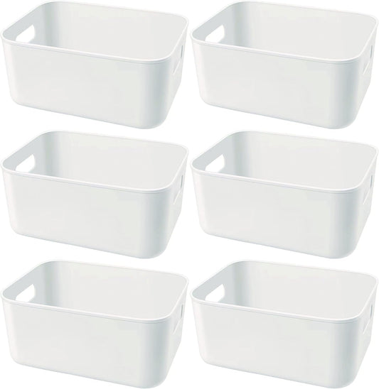 Set Of 6 Plastic Storage Bins,Versatile Kitchen Pantry Organization and Storage,for Plastic Storage Container Under Bed,Under Sink Bathroom Organizer (White, 6 Pack Small)