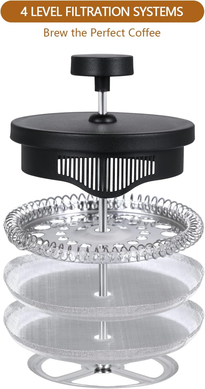 French Press Coffee Maker 21 oz, Cold Brew Heat Resistant Thickened Borosilicate Coffee Pot, Coffee Presses 600 ml, Tea and Frothed Milk Press (Black，21Ounce)