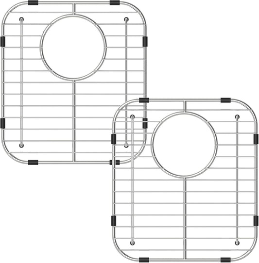 Bottom of Sink Protector Rack, Stainless Steel 13.2"x11.6" Sink Grid Dish Drying Rack Grate with Rear Drain Hole 2 Packs