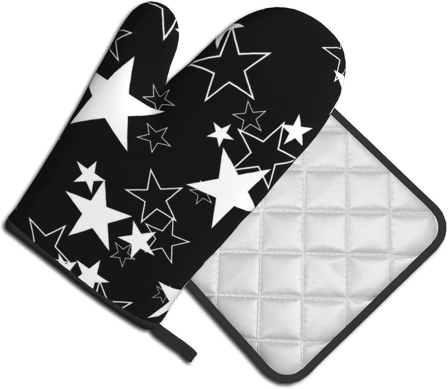 Black Star Oven Mitts and Pot Holder Set of 2 Galaxy Space Heat Resistant Kitchen Oven Gloves Potholders for Baking Cooking Grilling BBQ