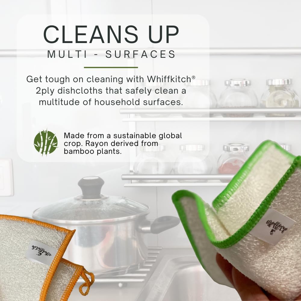 Whiffkitch Dishcloths & Towels for Kitchen, Drying, Durable, Absorbent Washcloths, Non-Scratch, Hygienic, Multi-Surface Cleaning, 6x7 Inches Multi Color, 6 Pack