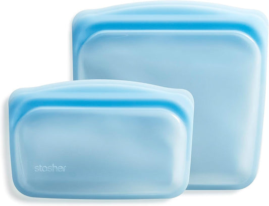 Stasher Premium Silicone Reusable Food Storage Bags, 2-Pack, Blue, Multi-Use Food Storage Bags, Lunch Bag, Travel Containers, BPA Free, Leak-free, Dishwasher-Safe, Eco-friendly